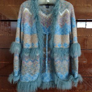 Boston Proper Sweater Cardigan with Mongolian fur accents size L